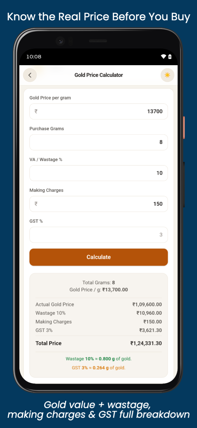 GoldX Calc — gold price calculator with full breakdown