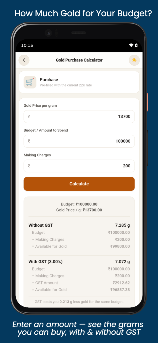 GoldX Calc — purchase calculator by budget